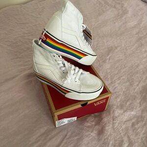 Vans Women's White High-Tops with Colorful Stripes